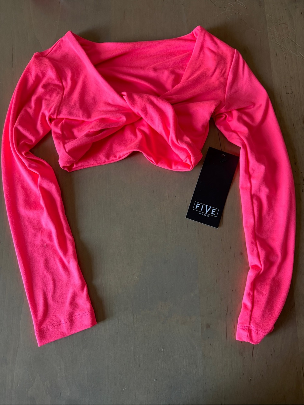 NWT - Five Neon Pink Long Sleeve Twist Crop Top - Youth Large